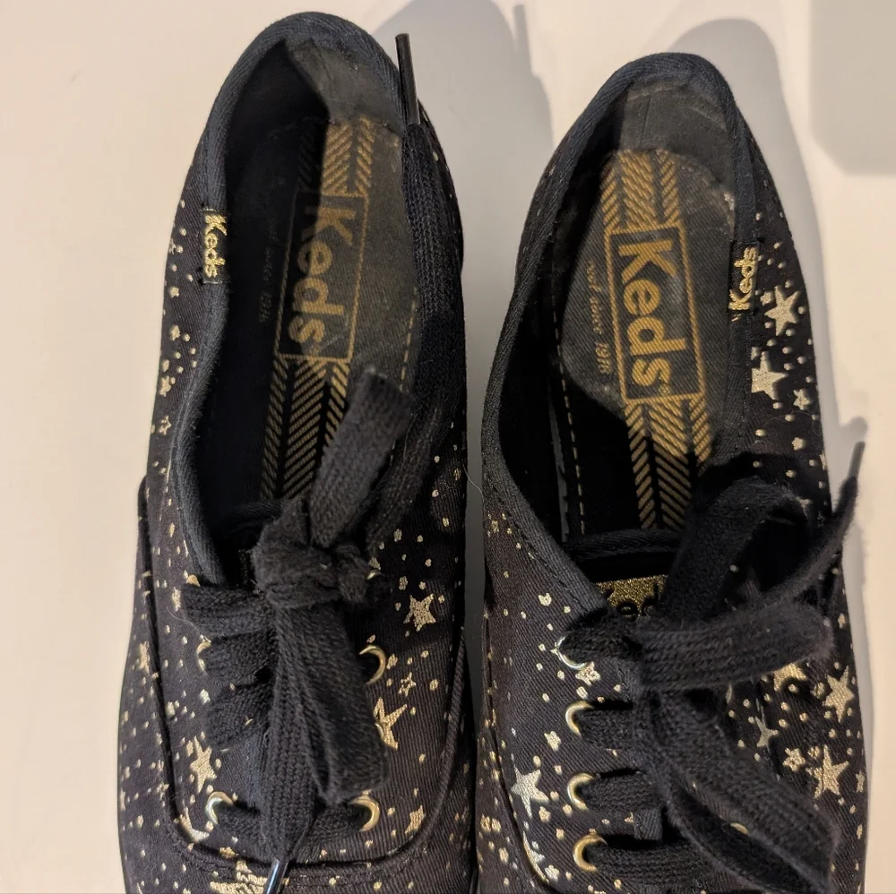 KEDS Celestial Sneakers‎ Black And Gold Stars Sz. 7.5